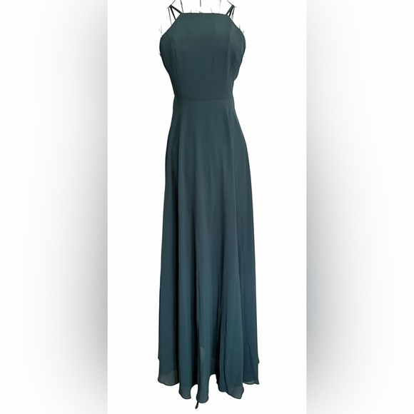 Lulus Green Chiffon Maxi Dress XS | Spaghetti Strap Empire Waist Backless Gown - Picture 1 of 13